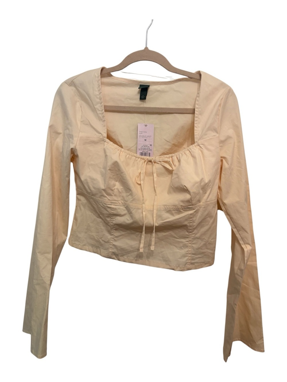 wild fable Cream Long-Sleeve Tie-Front Square Neck Blouse